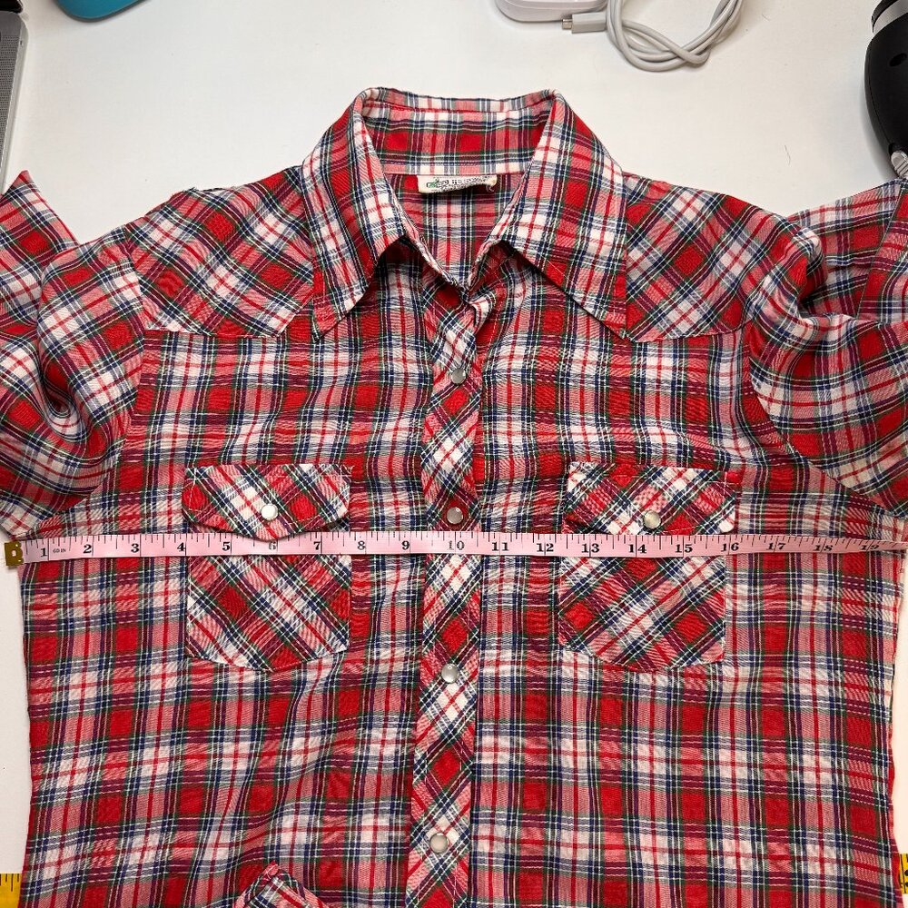 Vintage Kmart Shirt Mens 34 Red Black Permanent Press Pearl Snap Western - Picture 11 of 11